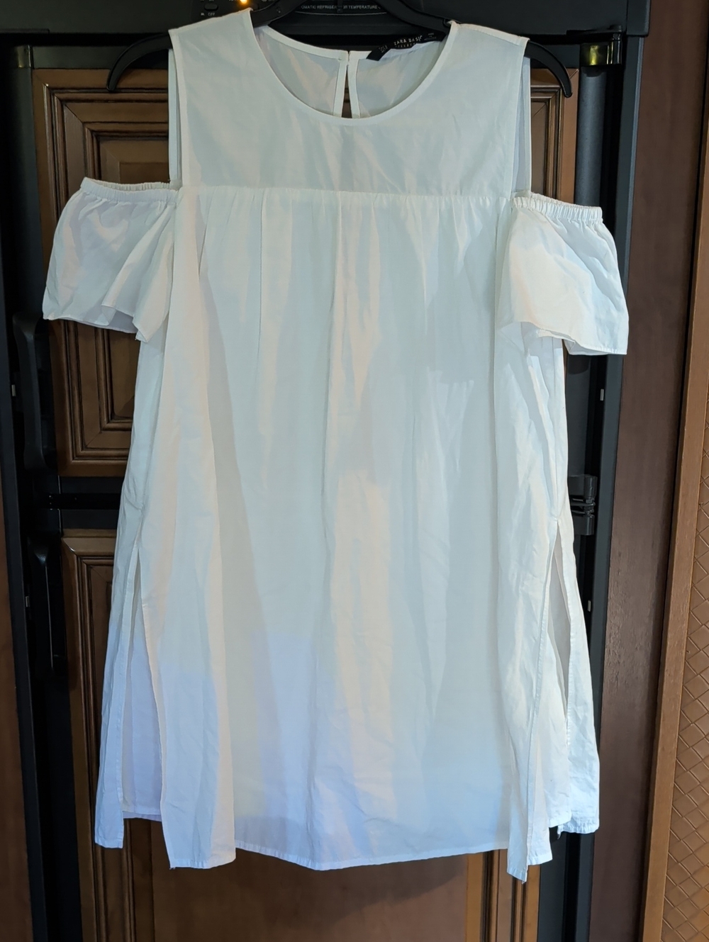 Zara White Cold-Shoulder Mini Dress Lined Pockets Split Sides